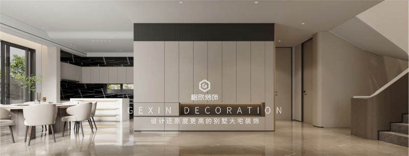 把柜子做成墙，厨房的柜体也不例外，没有花纹、连把手都舍去，与墙体一样的颜色、一样的线，成就更完美的氛围搭建，更高格调的陈设设计
