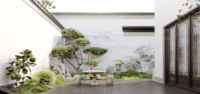 院墙的高度在五米左右，设计师需要削弱墙体的压迫感，还庭院以开阔。