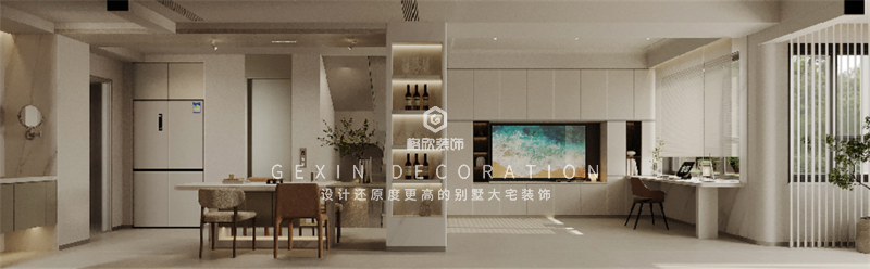 区域的共享带来的是内心的舒展，动线的交叠则易于生活的便利。房屋的纵向动线和横向动线在这里交汇、联通，一层整个公区便能实现穿梭自由。