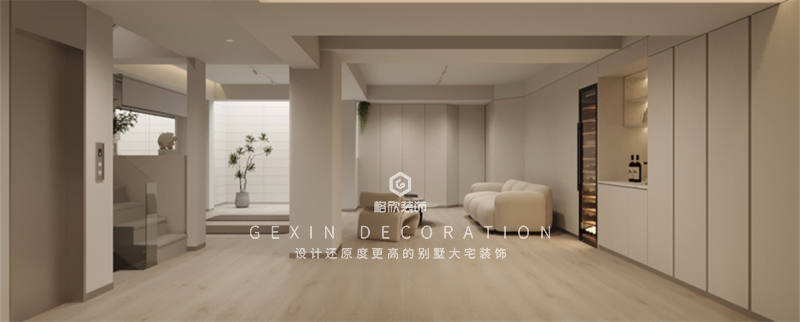 设计师在颜色的尺度上选取了这种柔和的白作为底色，来搭配空间上的宽敞与自由。汲取不同纬度的元素构成休闲的主题，为业主编织放松的家居环境。